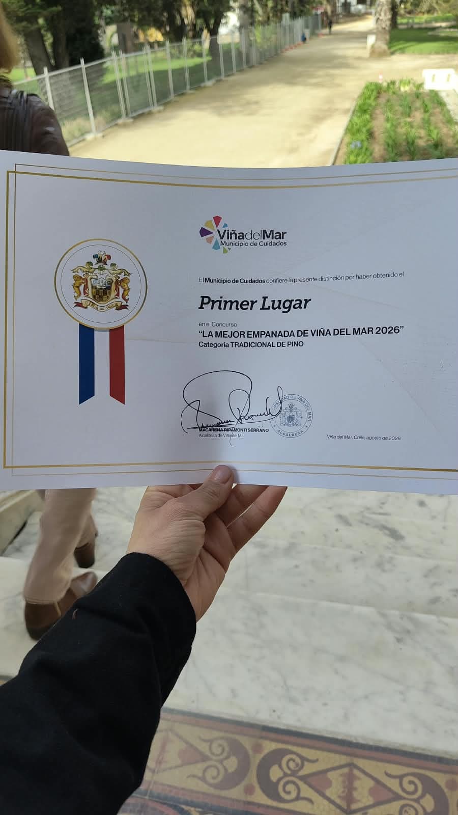 Diploma municipal del primer lugar en La Mejor Empanada de Viña del Mar 2026