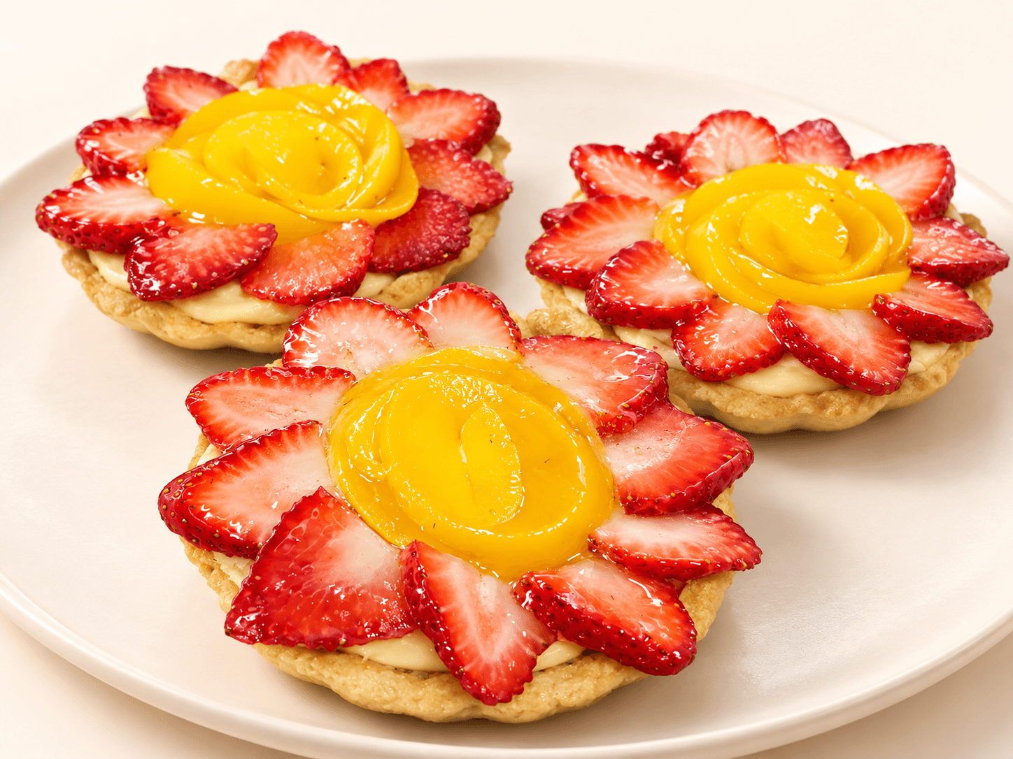 Tartaletas de fruta de Dulce Recreo sobre un fondo crema